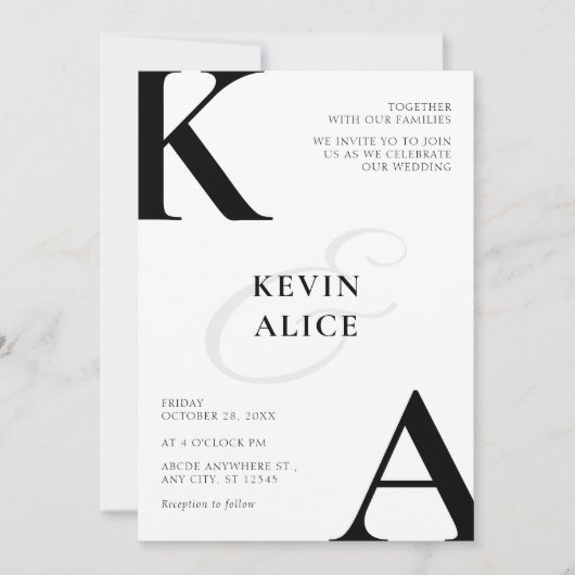 Moderne Hochzeit in Schwarz/Weiß Einladung (Vorderseite)