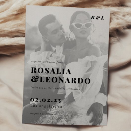 Moderne Hochzeit in Schwarz-Weiß-Foto Einladung