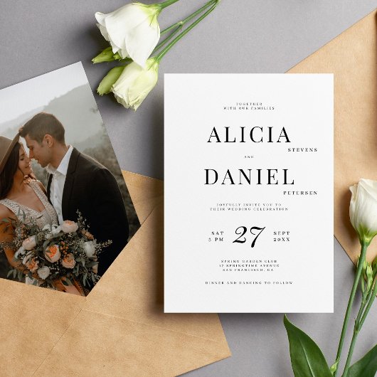 Moderne Hochzeit in Schwarz-Weiß-Foto Einladung