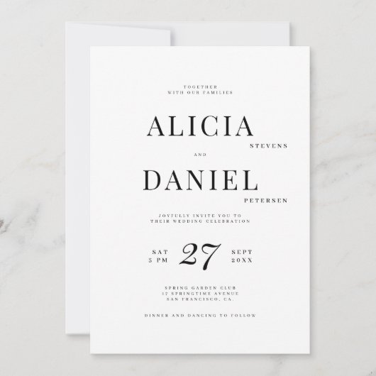 Moderne Hochzeit in Schwarz-Weiß-Foto Einladung (Vorderseite)