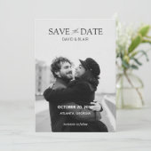 Moderne Hochzeit in Schwarz-Weiß-Foto Save The Date (Stehend Vorderseite)