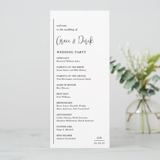 Moderne Hochzeit in Schwarz-Weiß: Grace Programm (Stehend Vorderseite)