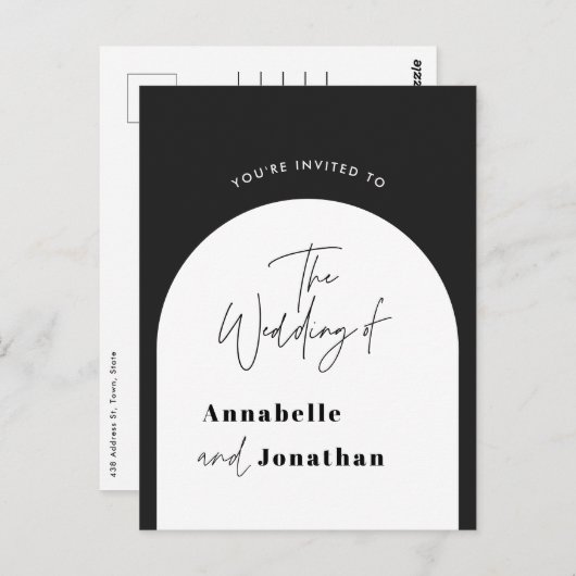 Moderne Hochzeit in Schwarz/Weiß Postkarte (Vorne/Hinten)