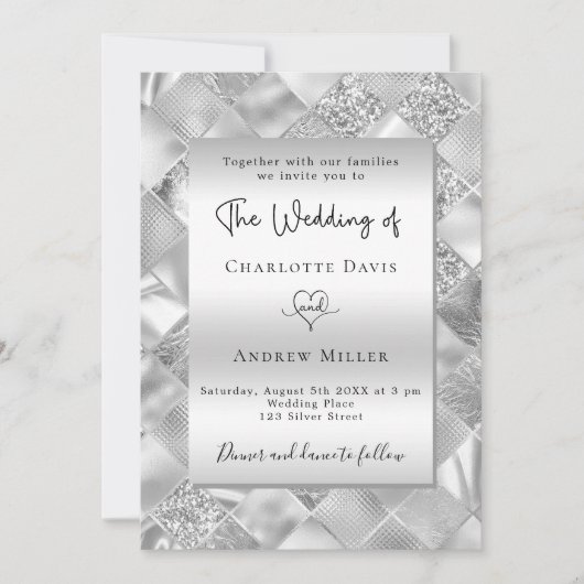 Moderne Hochzeit in Silberform Einladung (Vorderseite)