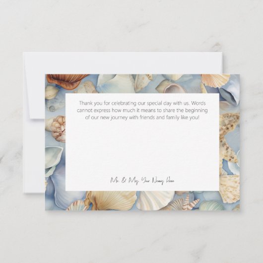 Moderne Hochzeit in tropischen Muscheln Dankeskarte (Rückseite)