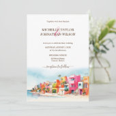 Moderne Hochzeit in Urlaubsort Mexico Beach farben Einladung (Stehend Vorderseite)
