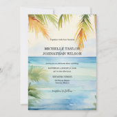 Moderne Hochzeit in Urlaubsort Palm Trees Beach Einladung (Vorderseite)