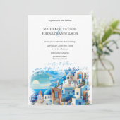 Moderne Hochzeit in Urlaubsort Santorini Griechenl Einladung (Stehend Vorderseite)