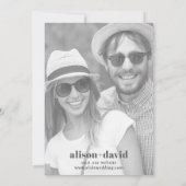 Moderne Hochzeit in Weiß und Foto Save The Date (Rückseite)