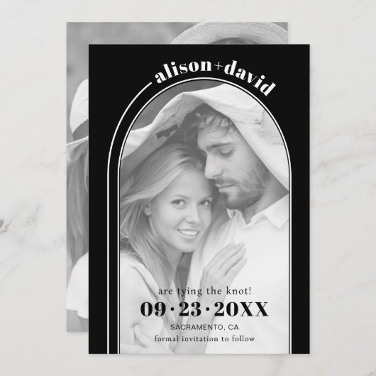 Moderne Hochzeit in Weiß und Foto Save The Date (Vorne/Hinten)