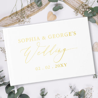 Moderne Hochzeit in Weiß und Gold Gästebuch