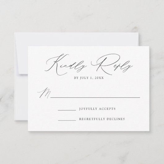 Moderne Hochzeit in Weiß und Schwarz RSVP Karte (Vorderseite)