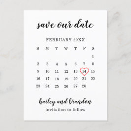 Moderne Hochzeit Kalendar Rot Herz Save-the-Date Ankündigungspostkarte