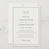 Moderne Hochzeit Minimalistische Monogram Blue Cre Einladung (Vorderseite)