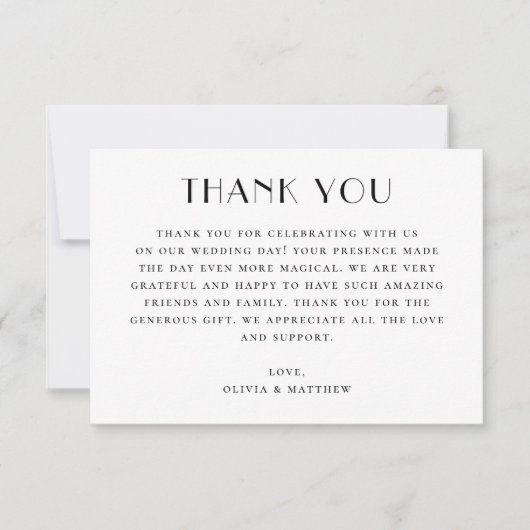 Moderne Hochzeit | Minimalistische schwarze und we Dankeskarte (Vorderseite)