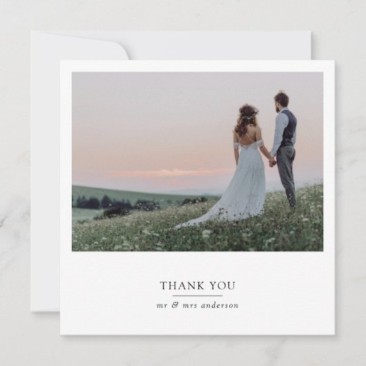 Moderne Hochzeit mit 2 Fotos Dankeskarte (Vorderseite)