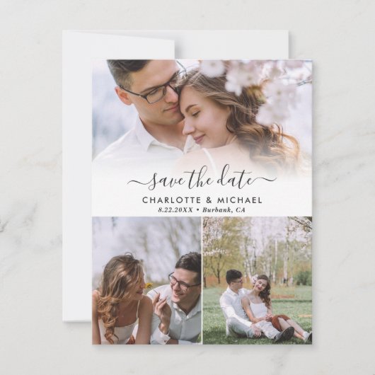Moderne Hochzeit mit 4 Foto speichern die Datumska Ankündigung (Vorderseite)