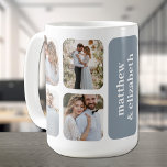 Moderne Hochzeit mit 8 Fotos Kaffeetasse<br><div class="desc">Ihre Lieblings-8 Hochzeitsfeiern und Ihre Personalisierung auf staubblauer (oder farbiger) Tasse schaffen diese Sake-Foto für sich selbst oder Ihre Eltern.</div>