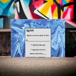 Moderne Hochzeit mit Abstraktem Ölgemälde in Navy RSVP Karte