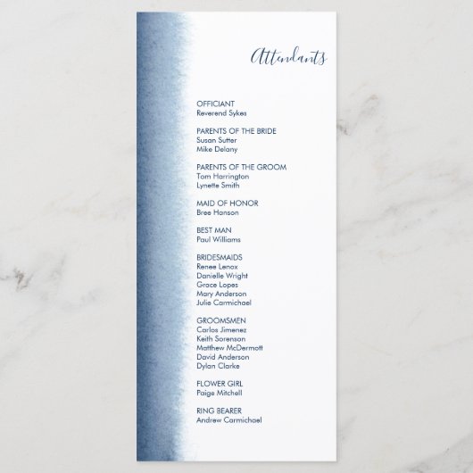 Moderne Hochzeit mit Aquarellfarbe Programm (Rückseite)