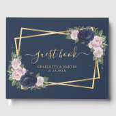 Moderne Hochzeit mit blauem Blush Gold Geometric Gästebuch (Vorderseite)