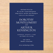 Moderne Hochzeit mit blauem Elegant Acryleinladungen (Vorderseite)