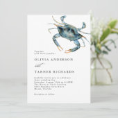 Moderne Hochzeit mit blauem Krabbenkraut Einladung (Stehend Vorderseite)