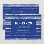 Moderne Hochzeit mit blauem Küstenstreifen Save The Date (Vorne/Hinten)