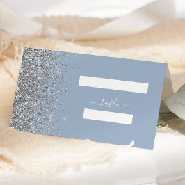 Moderne Hochzeit mit blauem Silber-Glitzer Platzkarte
