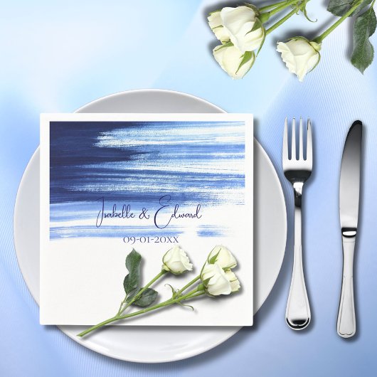 Moderne Hochzeit mit blauem und weißem Wasser Serviette