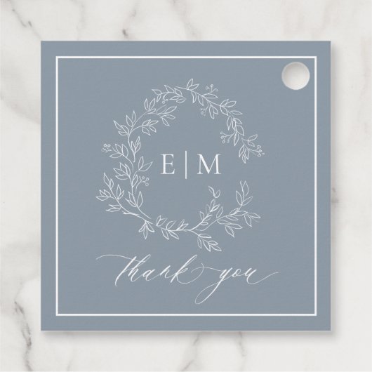 Moderne Hochzeit mit blauem Wappen Geschenkanhänger (Rückseite)