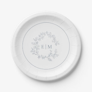 Moderne Hochzeit mit blauem Wappen Pappteller