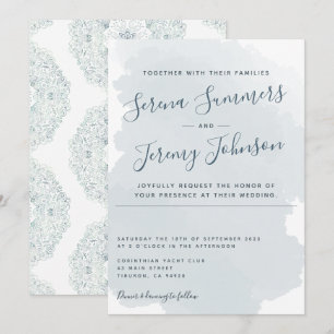 Moderne Hochzeit mit blauem Watercolor Wash Beach Einladung