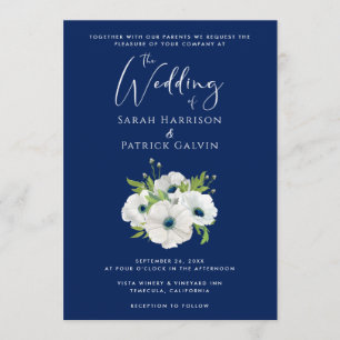 Moderne Hochzeit mit blauem weißem Blumenwasser Einladung