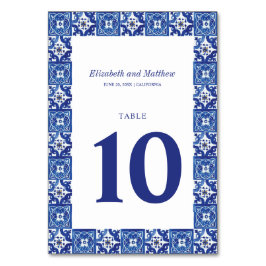 Moderne Hochzeit mit blauem weißem Mittelmeer Tischnummer