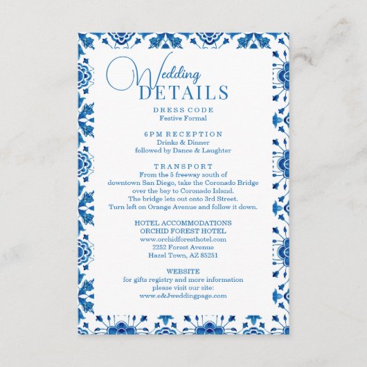 Moderne Hochzeit mit blauen Mosaiken Begleitkarte (Vorderseite)