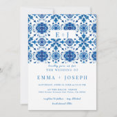 Moderne Hochzeit mit blauen Mosaiken Einladung (Vorderseite)