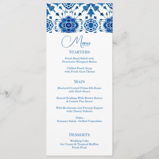 Moderne Hochzeit mit blauen Mosaiken Menükarte (Vorderseite)