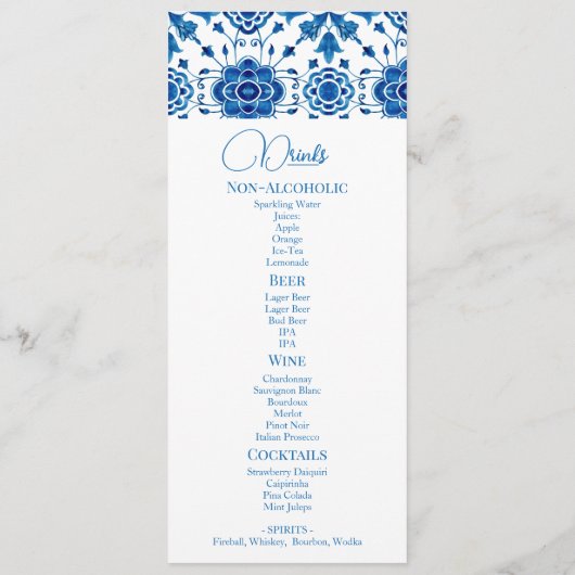 Moderne Hochzeit mit blauen Mosaiken Menükarte (Rückseite)