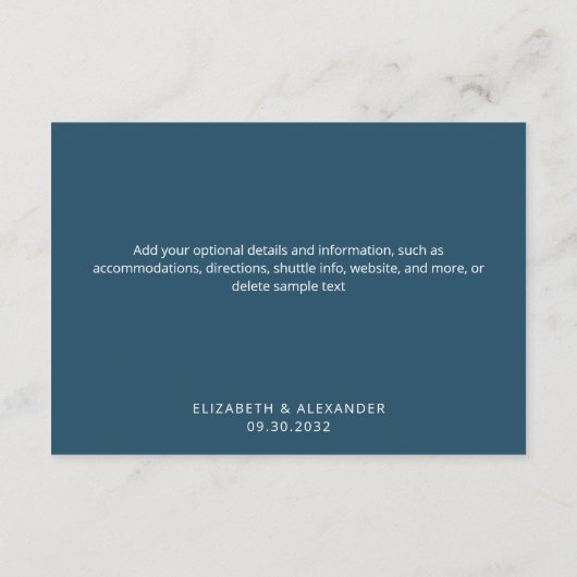 Moderne Hochzeit mit blauen Wasserfarben Begleitkarte (Rückseite)