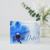 Moderne Hochzeit mit Blauer Orchidee Postkarte (Stehend Vorderseite)