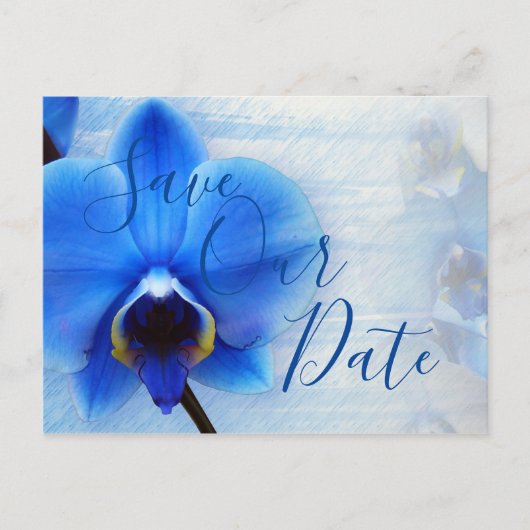 Moderne Hochzeit mit Blauer Orchidee Postkarte (Vorderseite)
