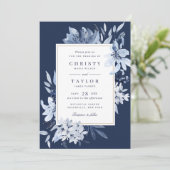 Moderne Hochzeit mit blauer Wasserfarbe Einladung (Stehend Vorderseite)