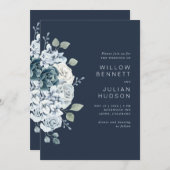 Moderne Hochzeit mit blauer Wasserfarbe Einladung (Vorne/Hinten)