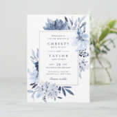 Moderne Hochzeit mit blauer Wasserfarbe Einladung (Stehend Vorderseite)
