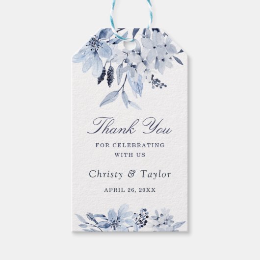 Moderne Hochzeit mit blauer Wasserfarbe Geschenkanhänger (Vorderseite)