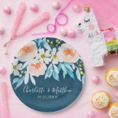 Moderne Hochzeit mit blauer Wasserfarbe Pappteller (Party)