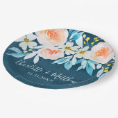 Moderne Hochzeit mit blauer Wasserfarbe Pappteller (Schrägansicht)