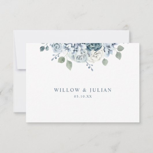 Moderne Hochzeit mit blauer Wasserfarbe RSVP Karte (Rückseite)