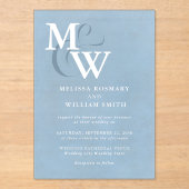 Moderne Hochzeit mit Blaumeer-Monogramm Acryleinladungen (Vorderseite)